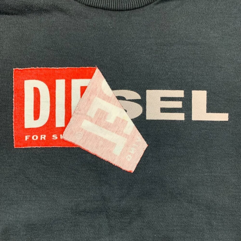 Diesel Mens Sweater Medium Oversized Black S-Samy Felpa Crewneck Peel Logo - Picture 3 of 10